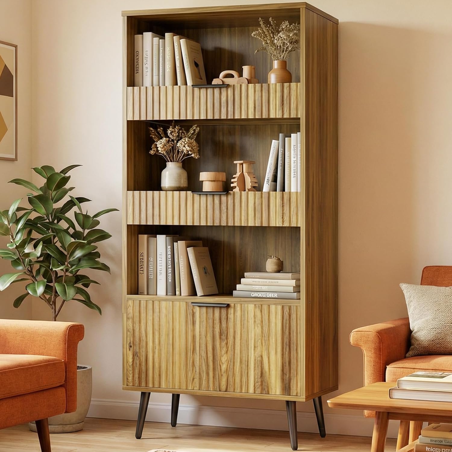 51.2'' Tall Fluted Modern Storage Cabinet with Drawers