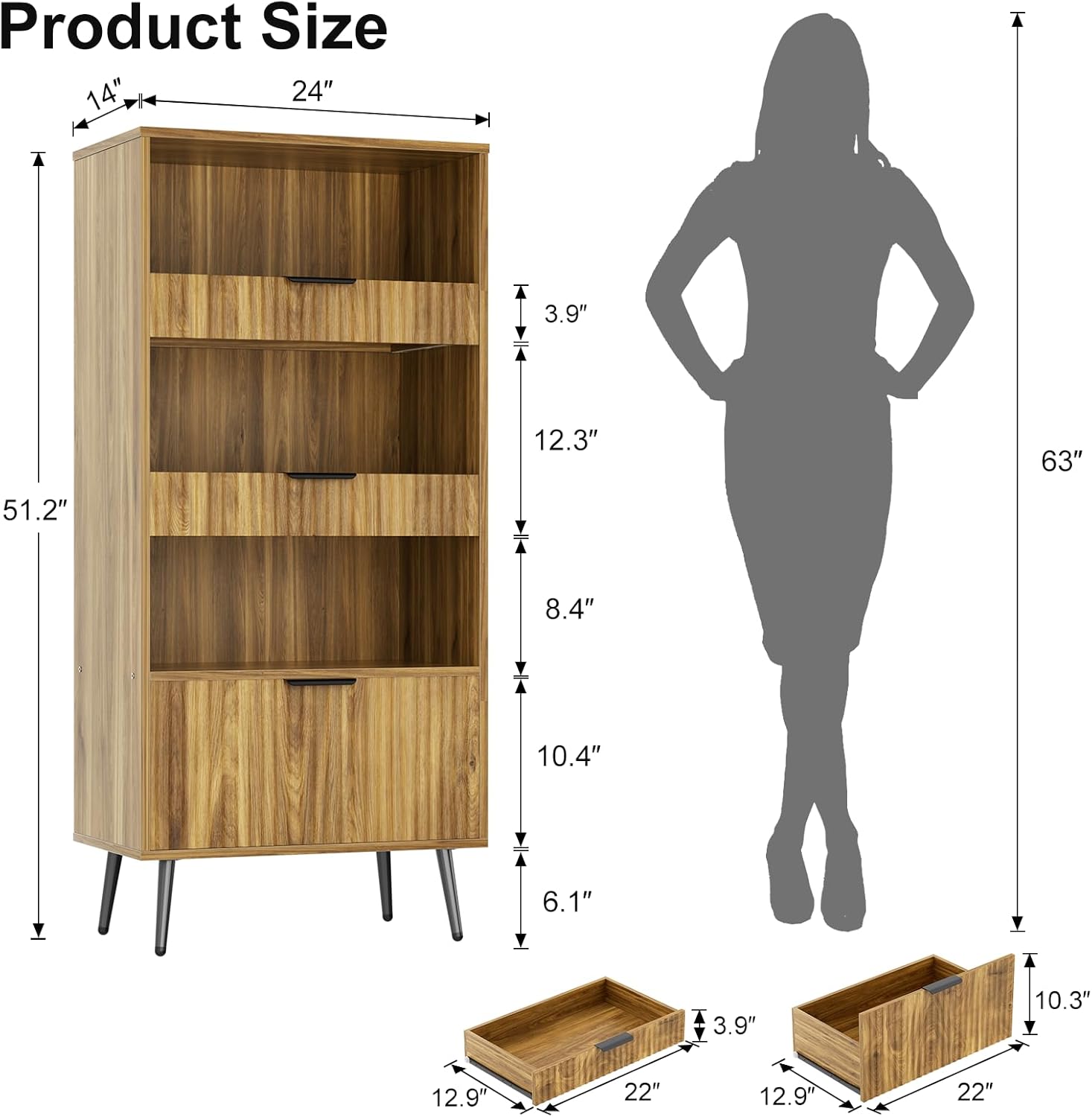 51.2'' Tall Fluted Modern Storage Cabinet with Drawers