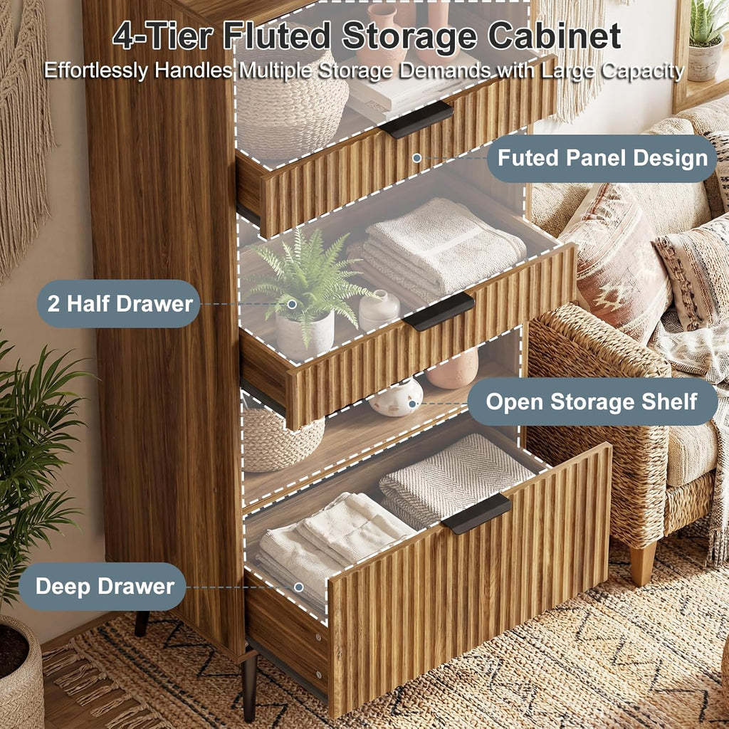 51.2'' Tall Fluted Modern Storage Cabinet with Drawers