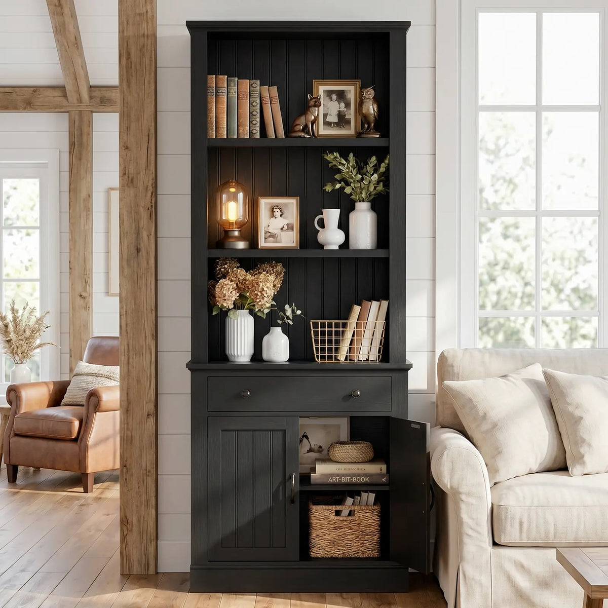 80" Tall Bookshelf with Drawer and Doors
