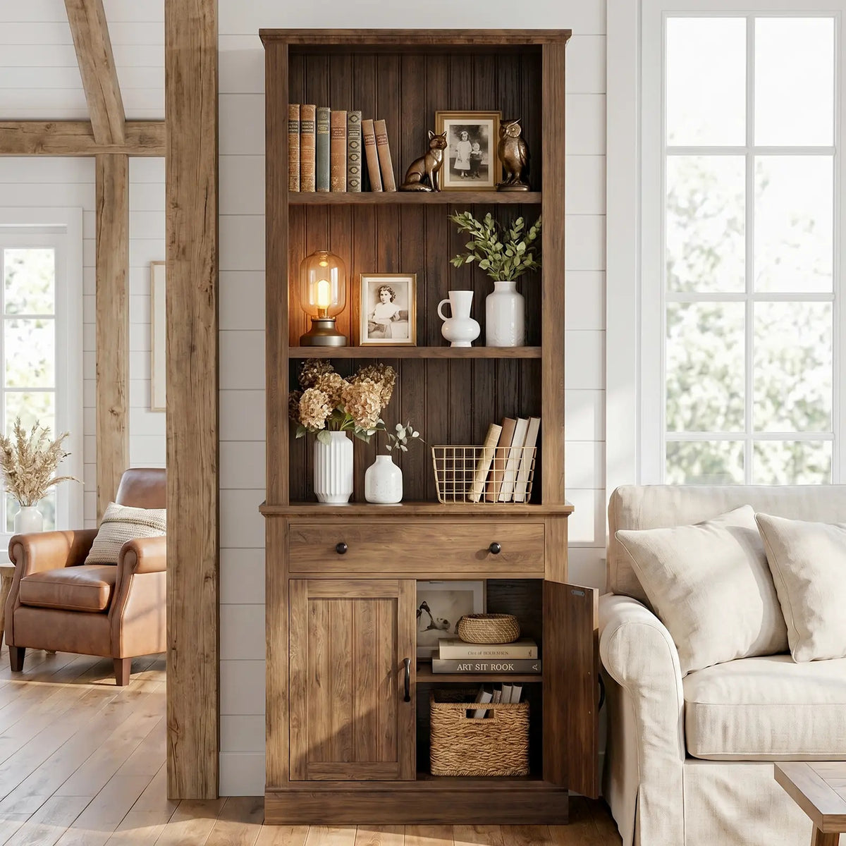 80" Tall Bookshelf with Drawer and Doors