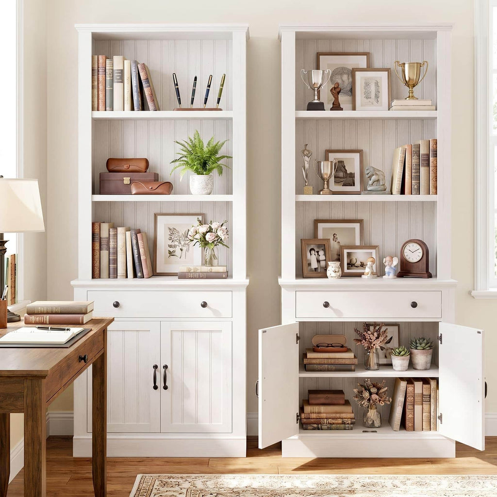 80" Tall Bookshelf with Drawer and Doors