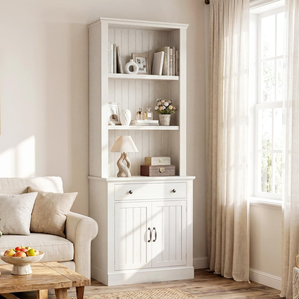80" Tall Bookshelf with Drawer and Doors