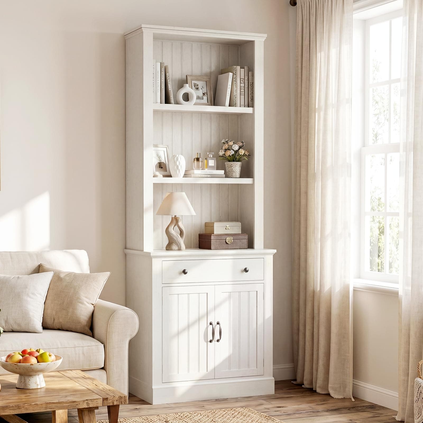 80" Tall Bookshelf with Drawer and Doors
