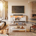 TV Stand and Coffee Table Set of 2, 55" Farmhouse TV Console with Power Outlet & 40" 2-Tier Coffee Table with Storage, Living Room Table Set