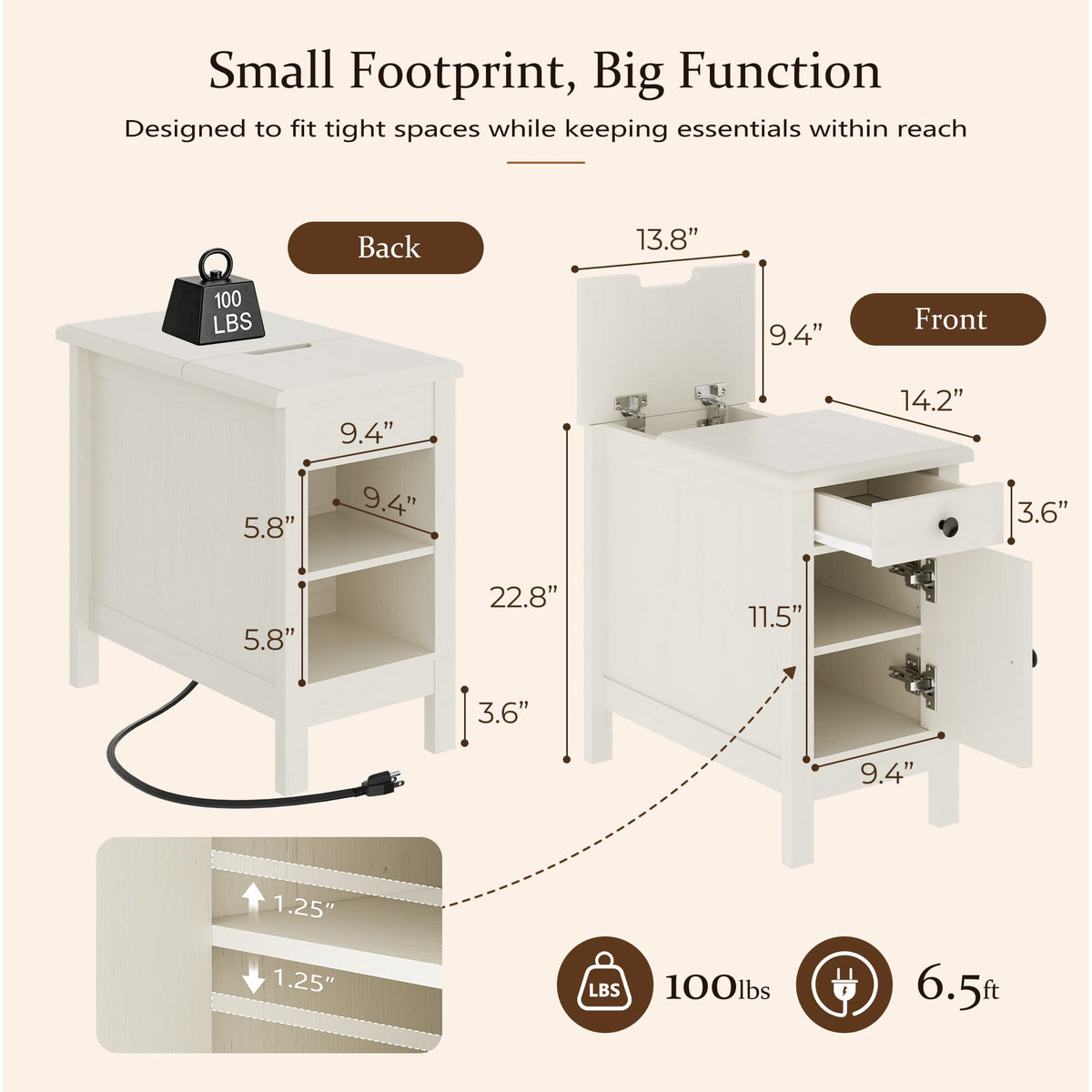 Farmhouse End Table with USB & Outlets
