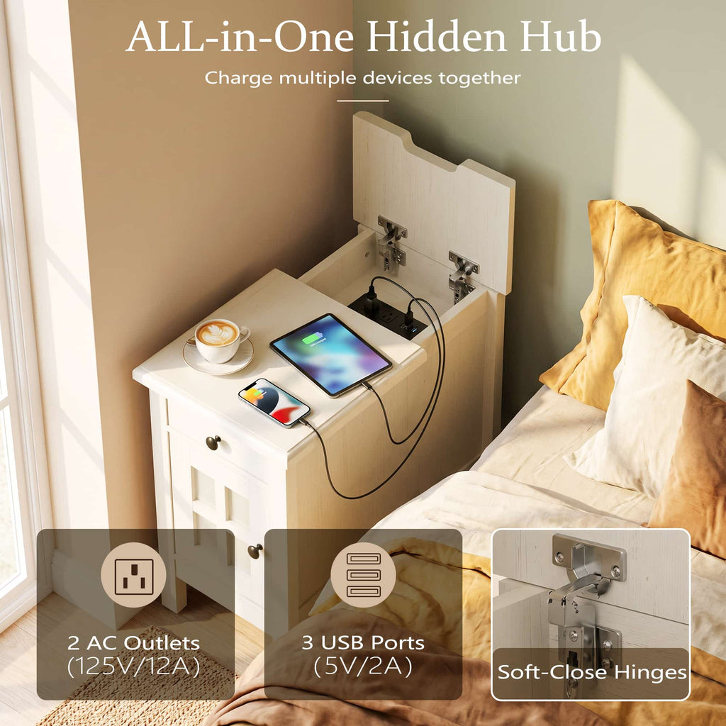 Farmhouse End Table with USB & Outlets