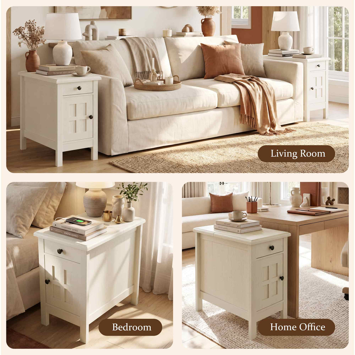 Farmhouse End Table with USB & Outlets