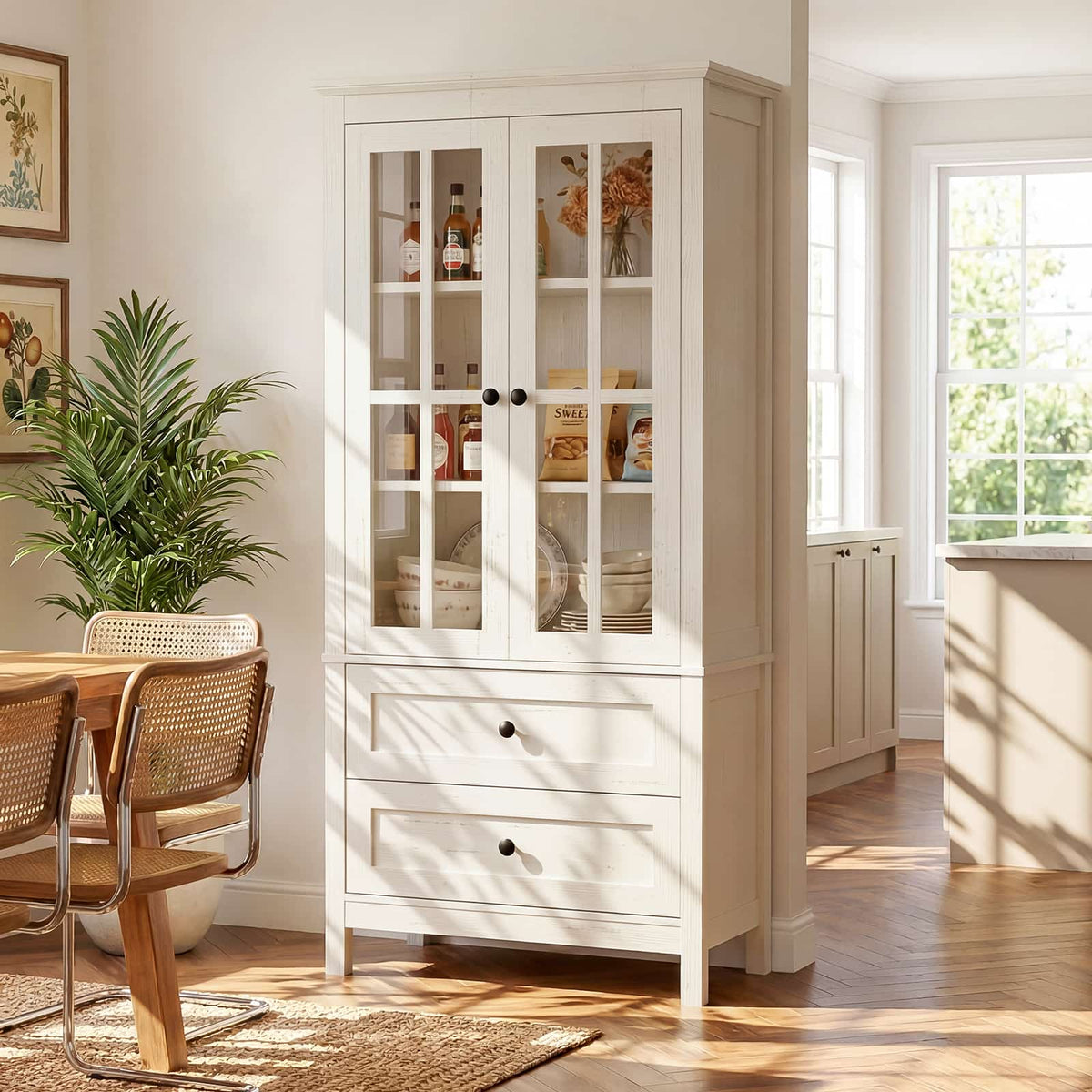 63" Tall Kitchen Pantry Storage Cabinet with 2 Large Drawers