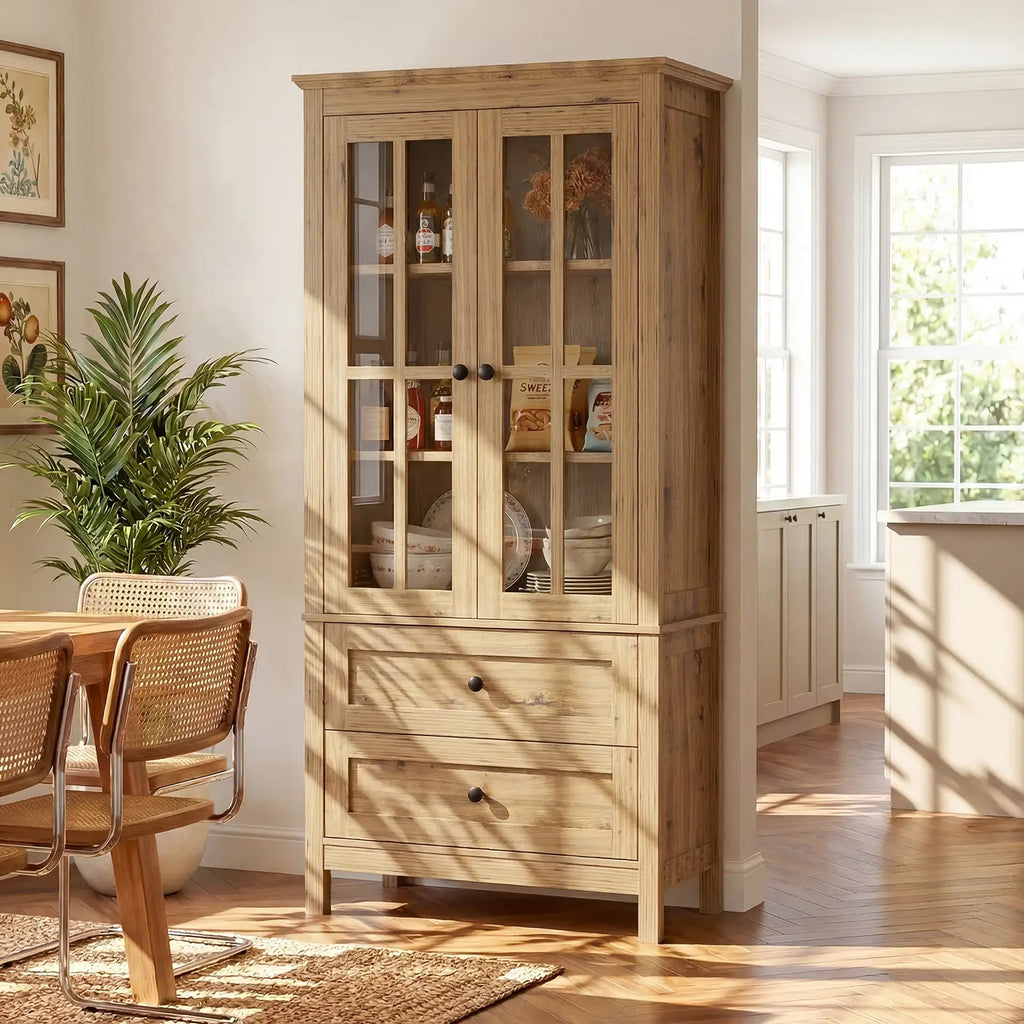 63" Tall Kitchen Pantry Storage Cabinet with 2 Large Drawers