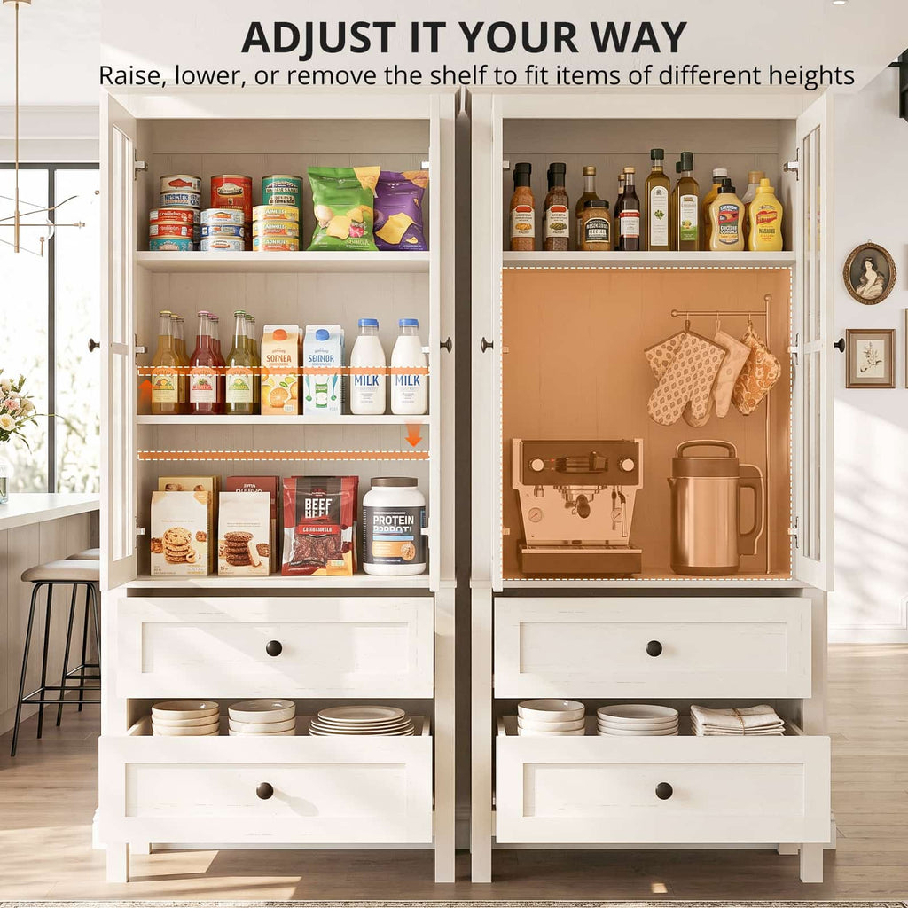 63" Tall Kitchen Pantry Storage Cabinet with 2 Large Drawers