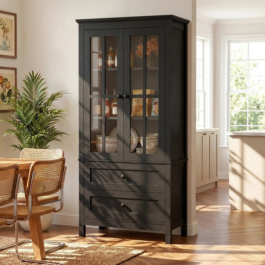 63" Tall Kitchen Pantry Storage Cabinet with 2 Large Drawers