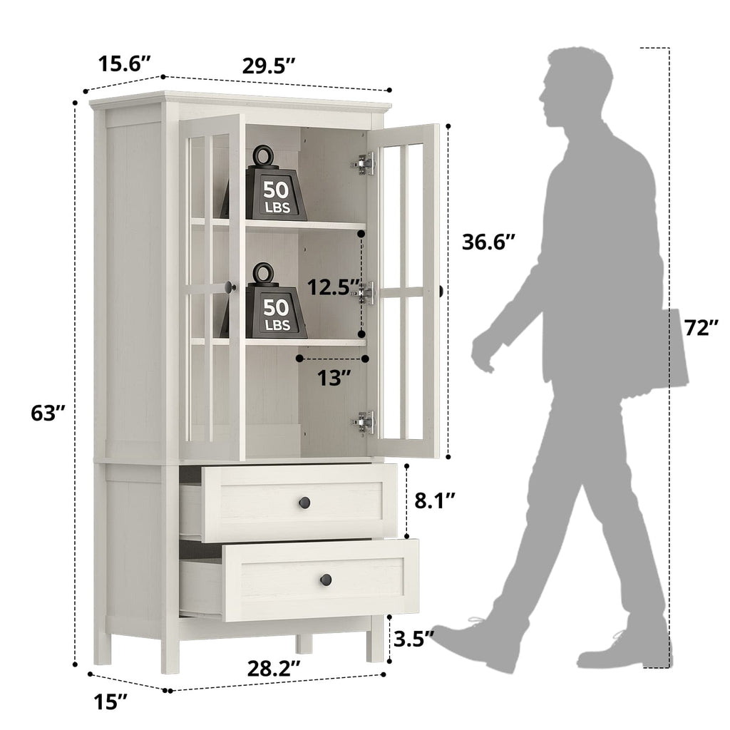63" Tall Kitchen Pantry Storage Cabinet with 2 Large Drawers