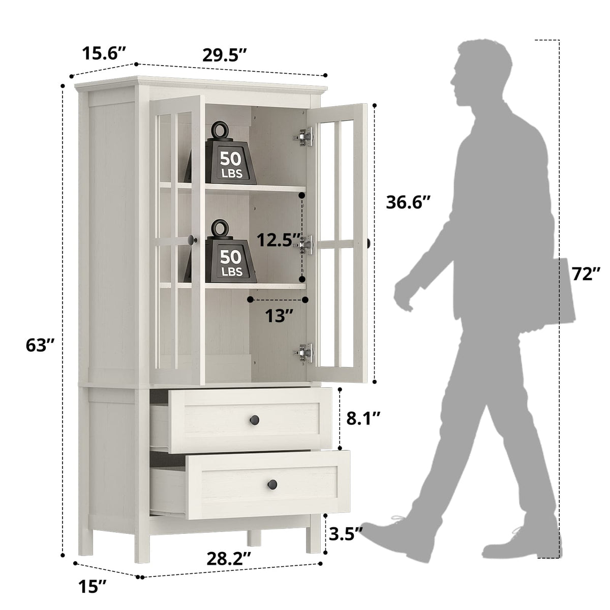 63" Tall Kitchen Pantry Storage Cabinet with 2 Large Drawers