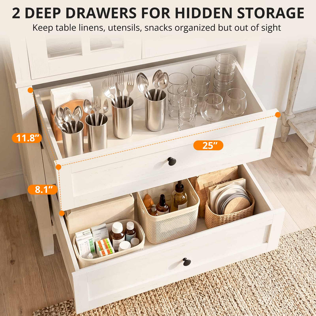 63" Tall Kitchen Pantry Storage Cabinet with 2 Large Drawers