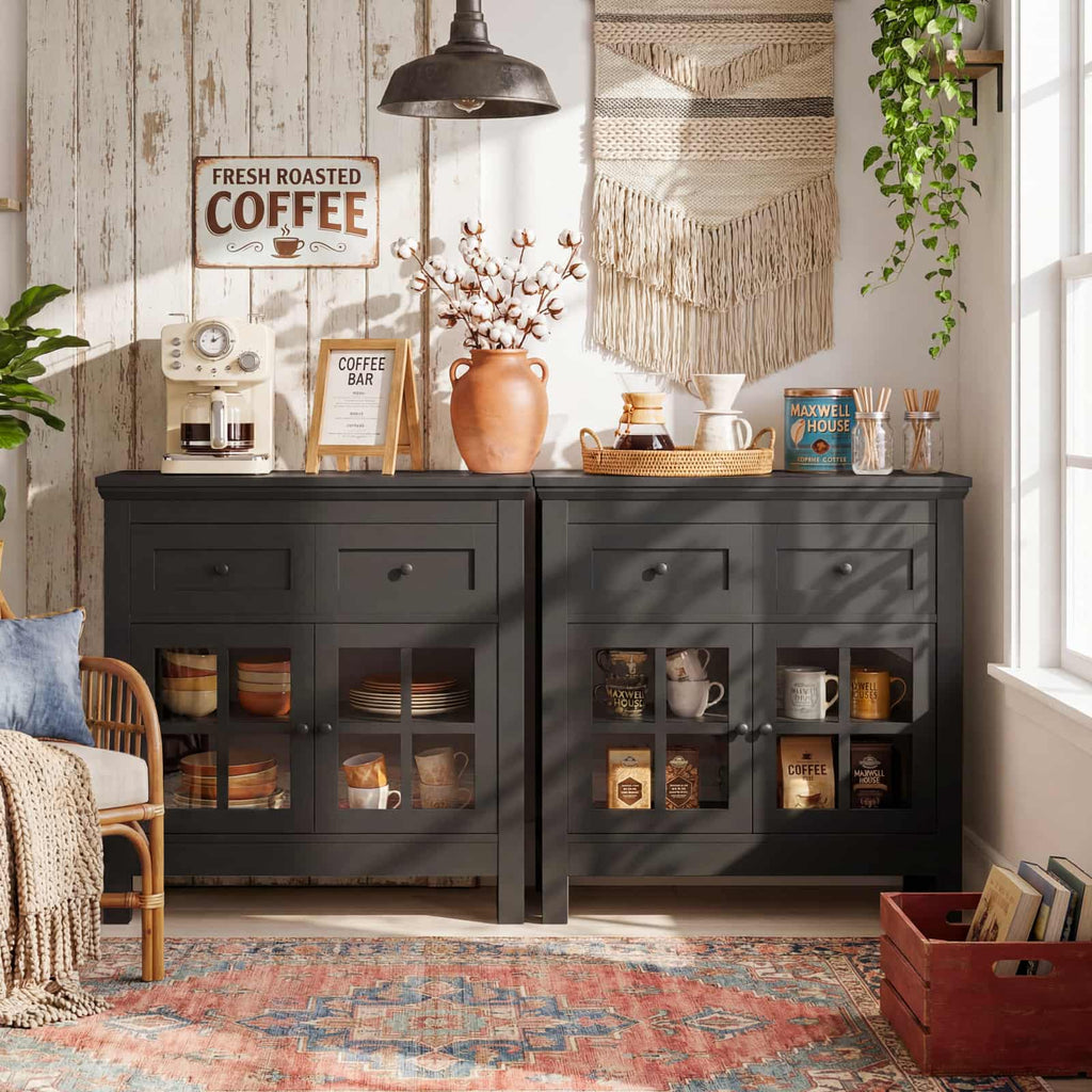 Farmhouse Buffet Cabinet with 2 Drawers