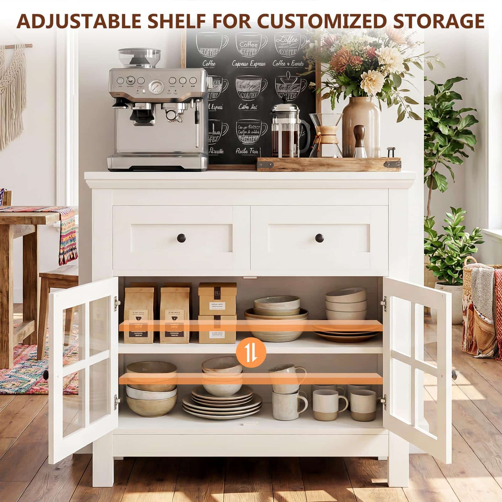 Farmhouse Buffet Cabinet with 2 Drawers