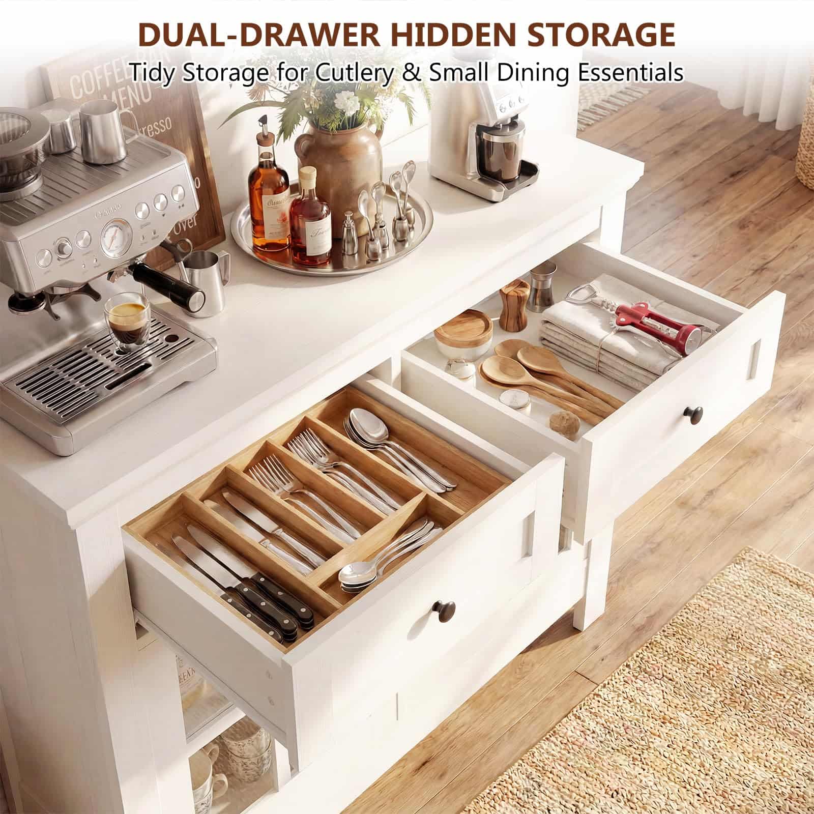 Farmhouse Buffet Cabinet with 2 Drawers