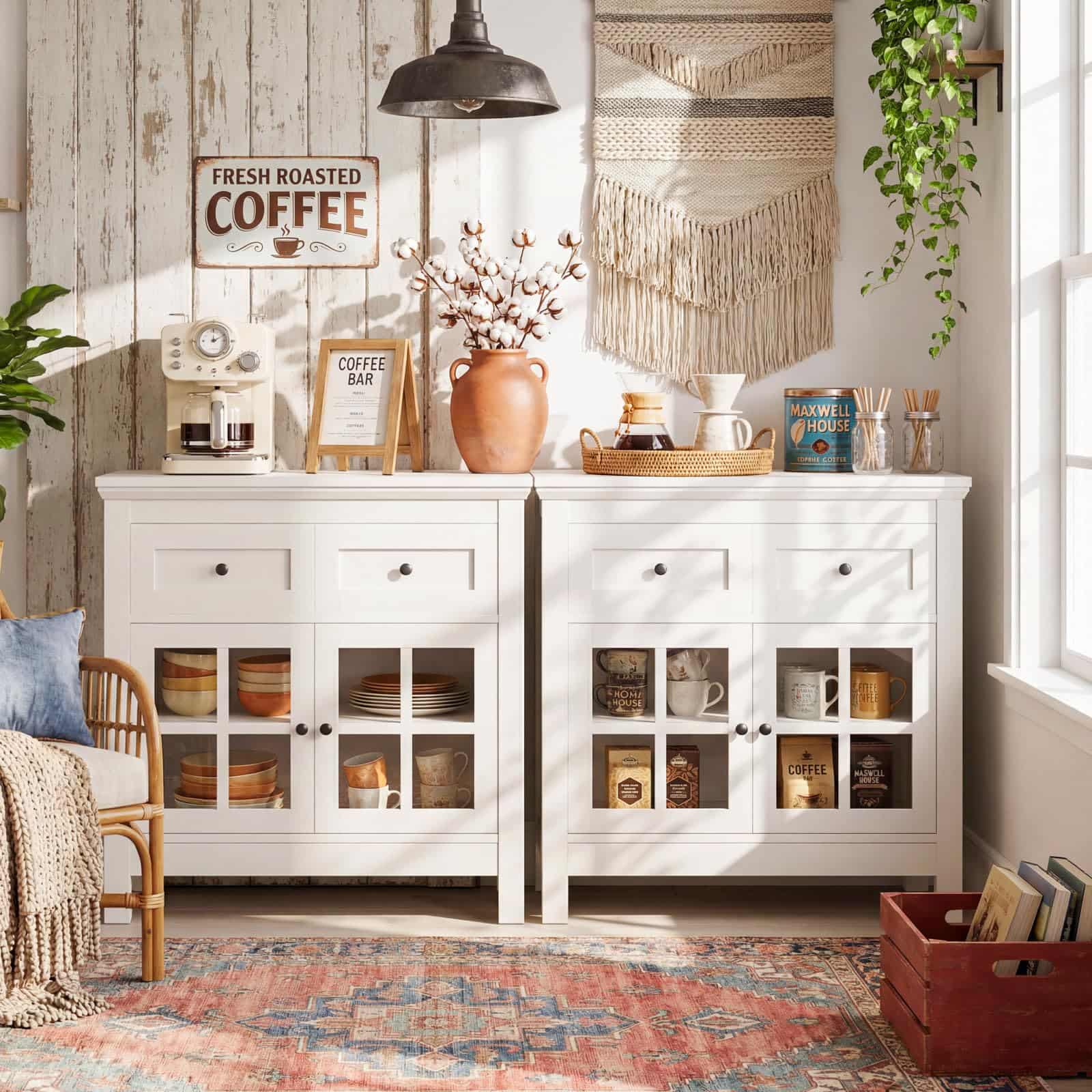 Farmhouse Buffet Cabinet with 2 Drawers