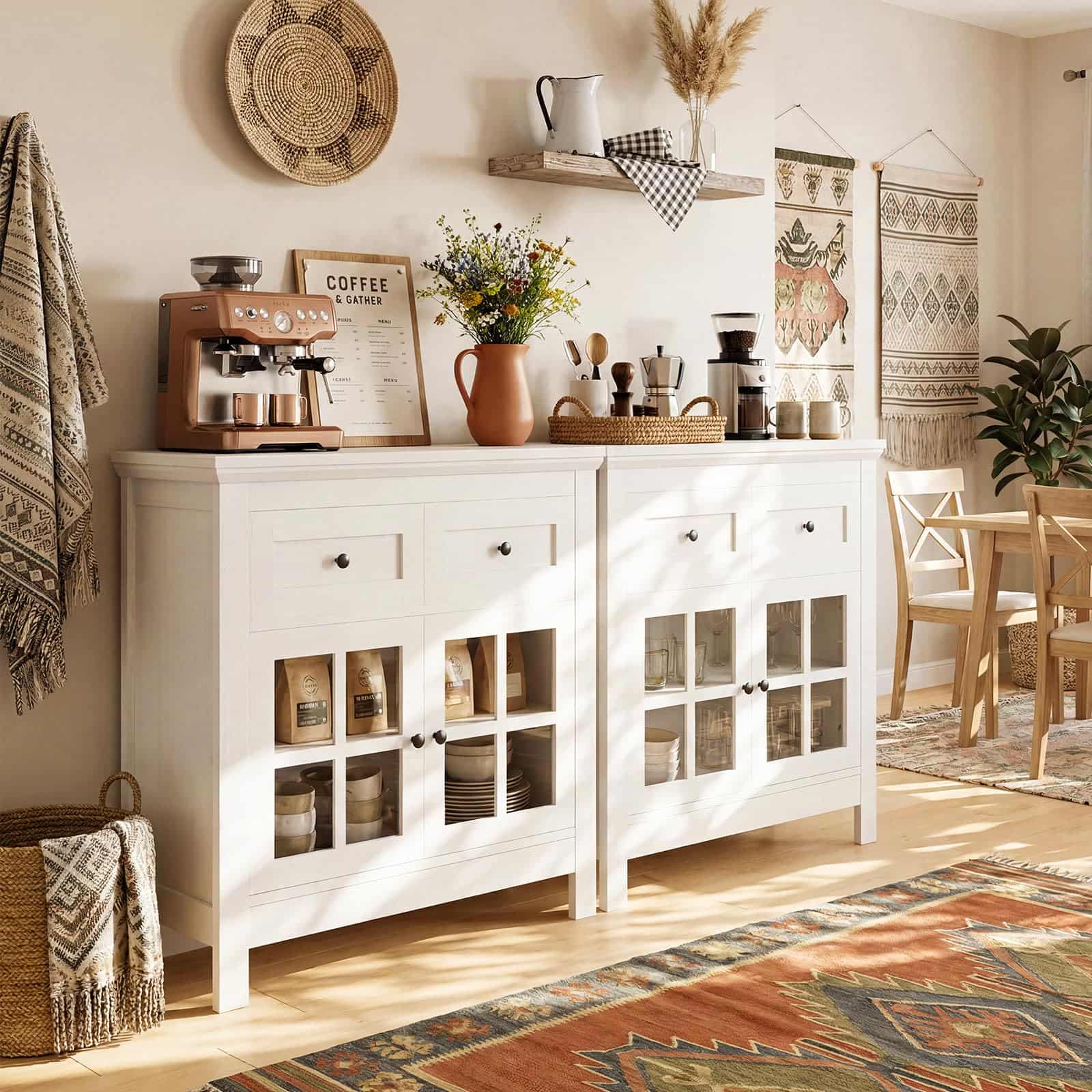 Farmhouse Buffet Cabinet with 2 Drawers