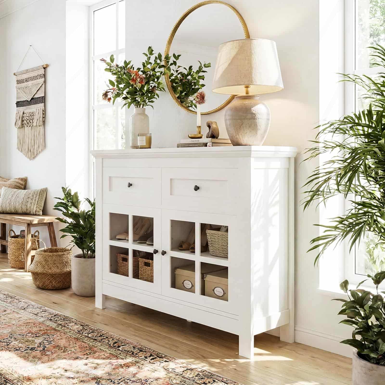 Farmhouse Buffet Cabinet with 2 Drawers