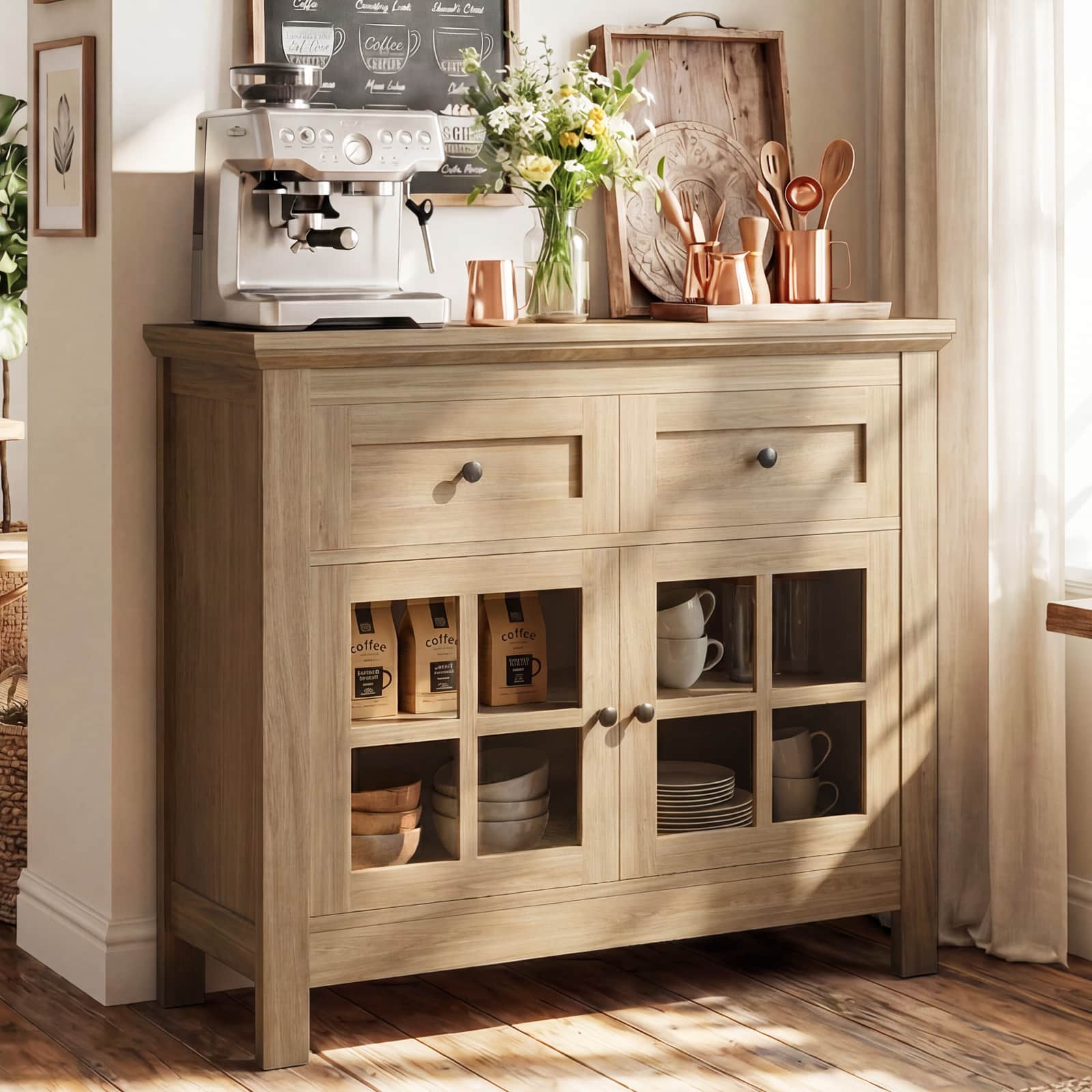 Farmhouse Buffet Cabinet with 2 Drawers