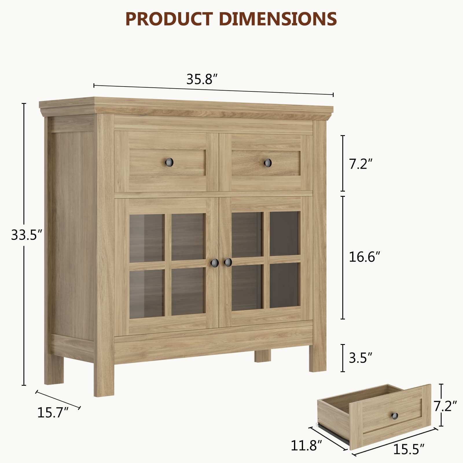 Farmhouse Buffet Cabinet with 2 Drawers