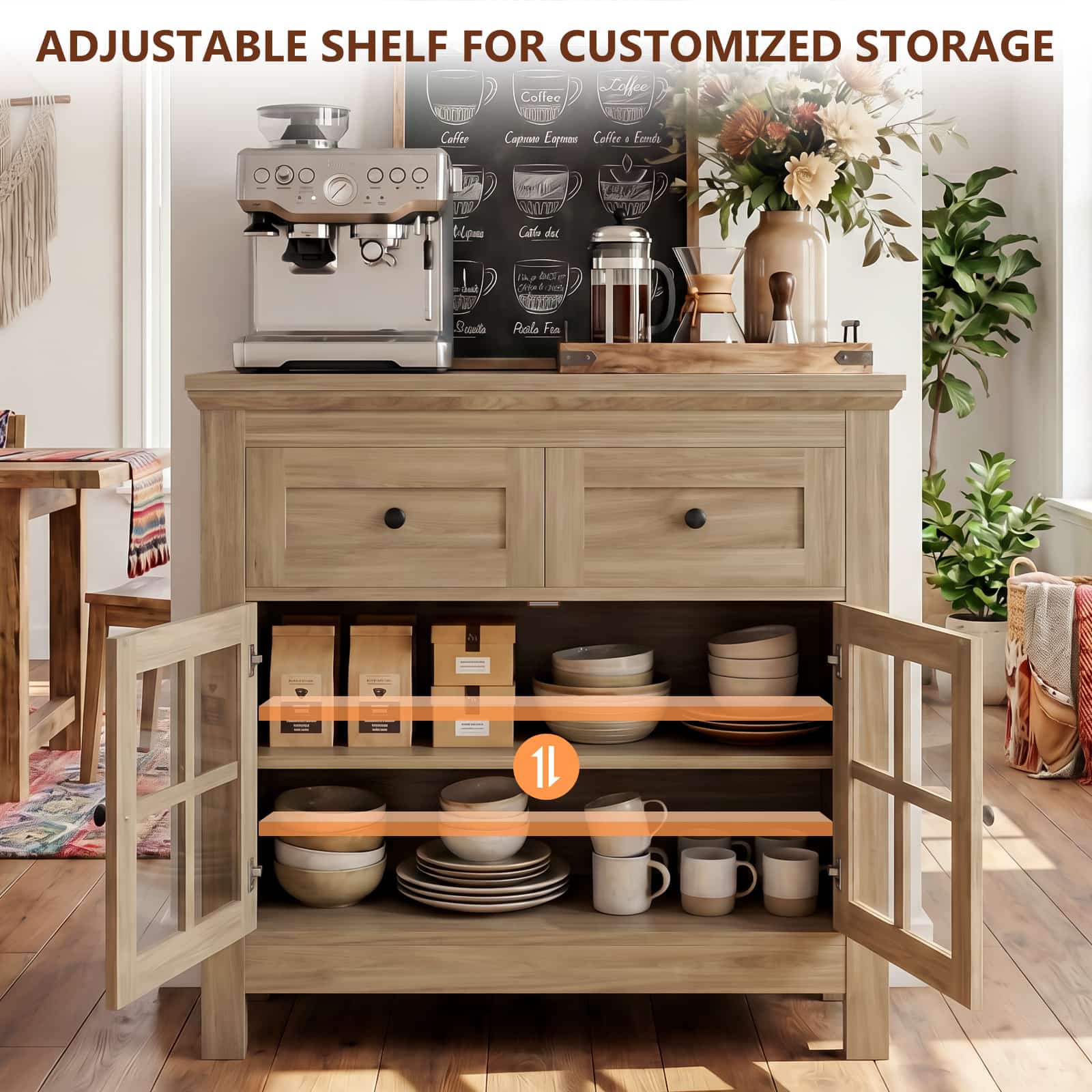 Farmhouse Buffet Cabinet with 2 Drawers