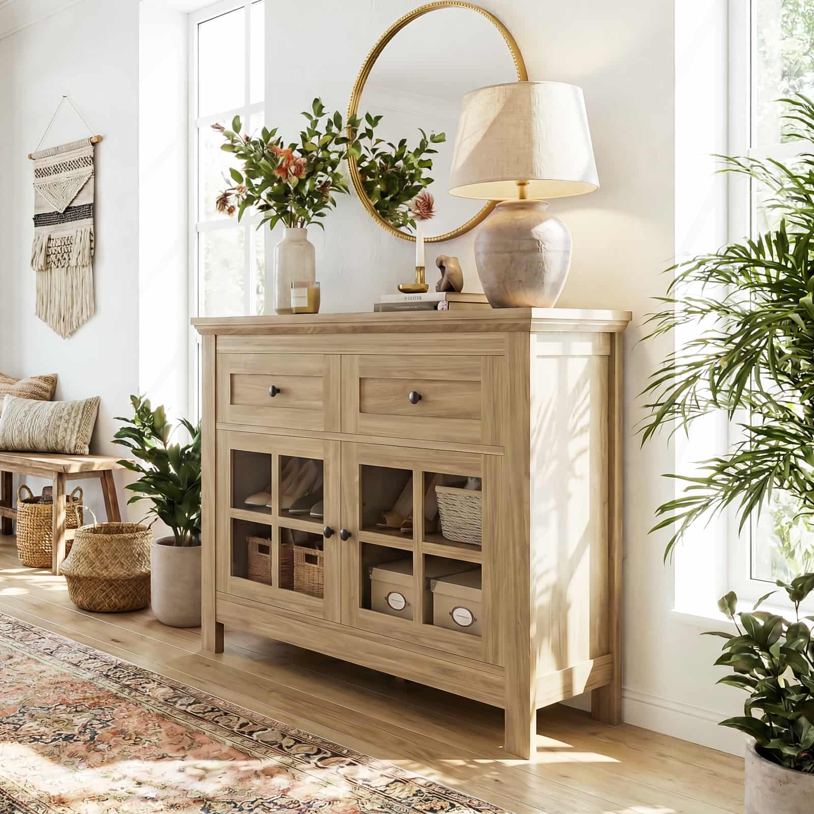 Farmhouse Buffet Cabinet with 2 Drawers
