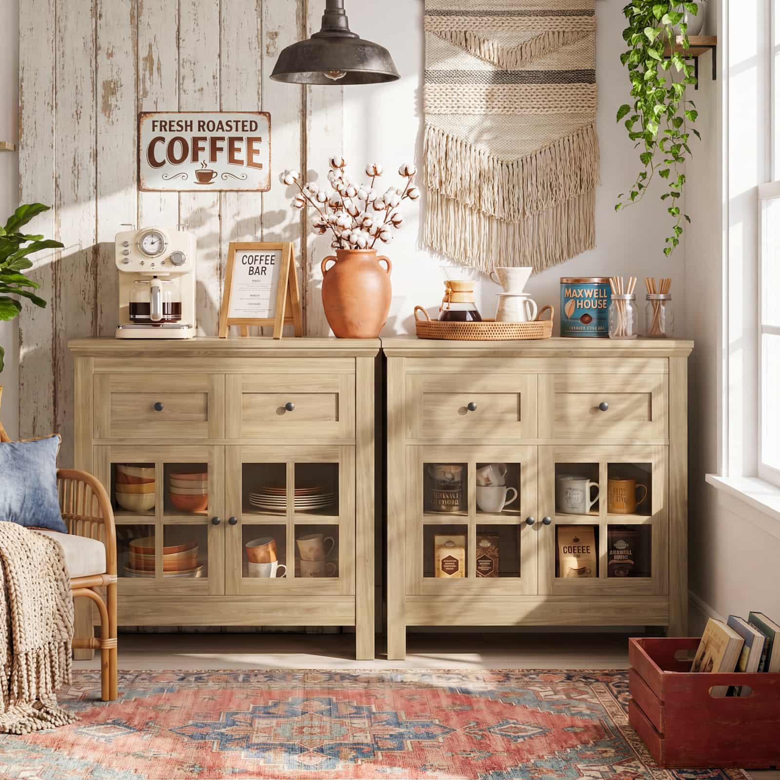 Farmhouse Buffet Cabinet with 2 Drawers