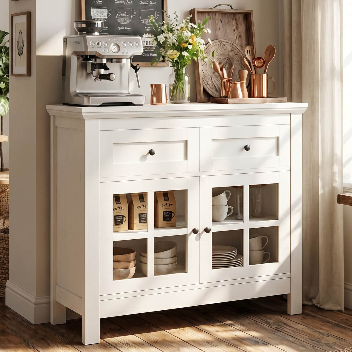 36" Buffet Cabinet Sideboard with Drawers & Glass Doors