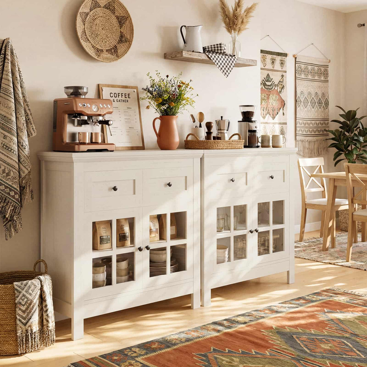 36" Buffet Cabinet Sideboard with Drawers & Glass Doors