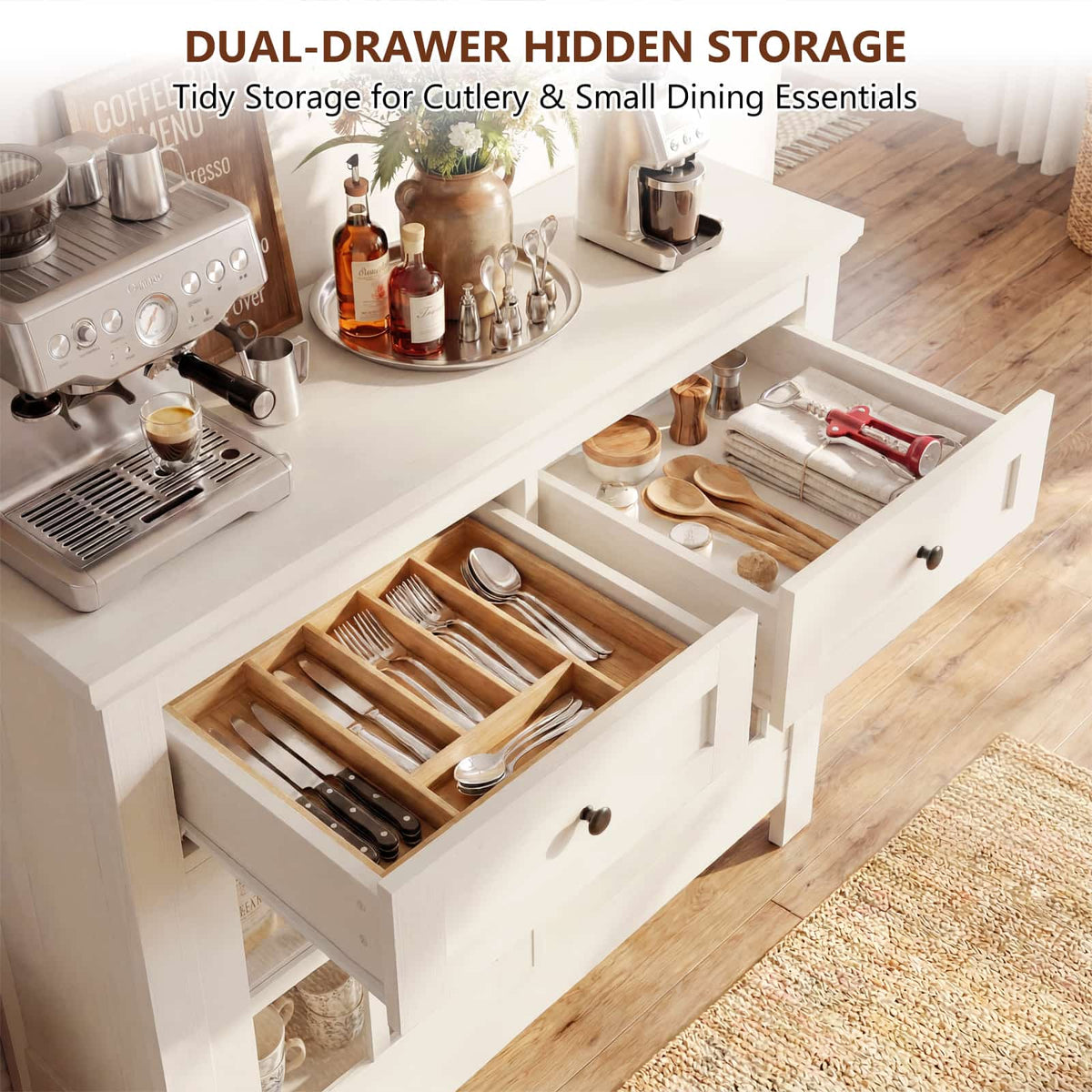 36" Buffet Cabinet Sideboard with Drawers & Glass Doors