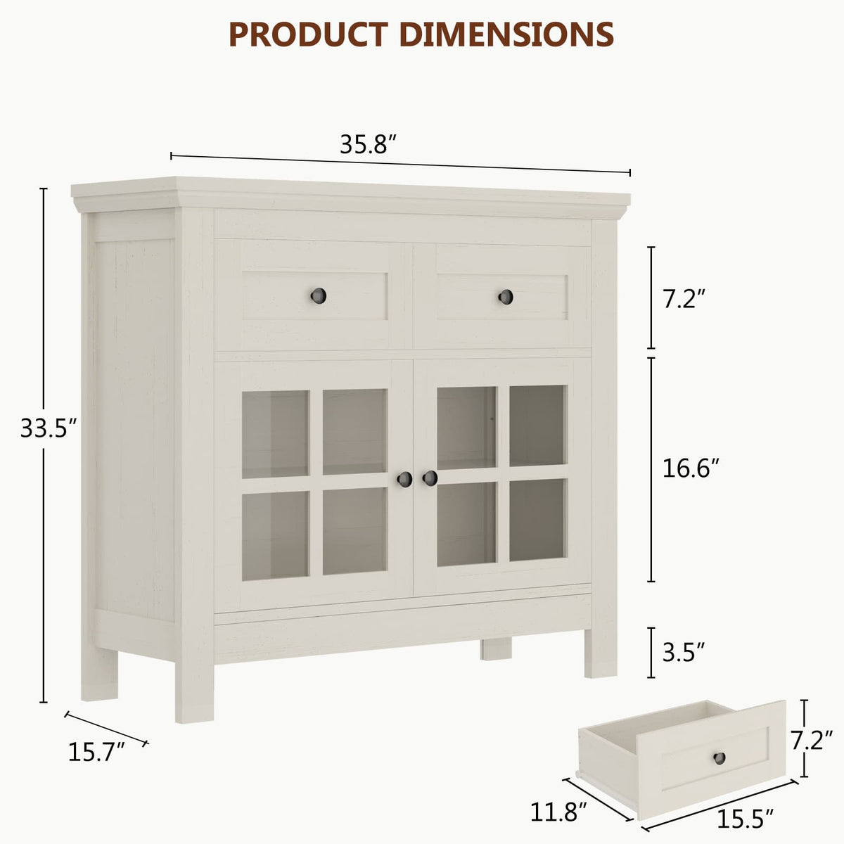 36" Buffet Cabinet Sideboard with Drawers & Glass Doors