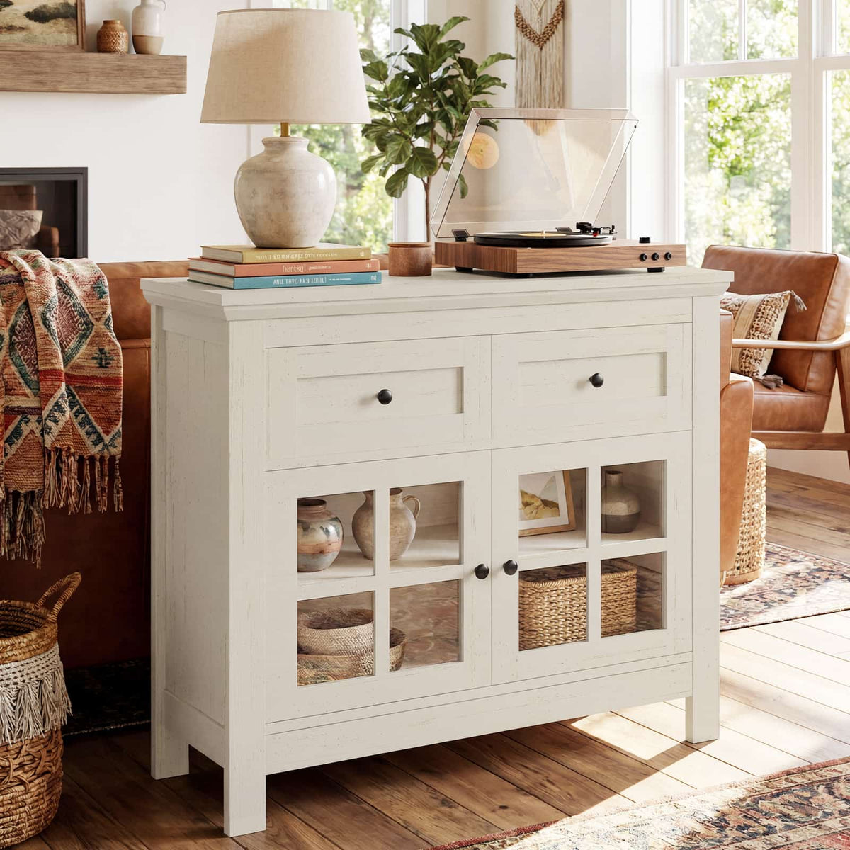 36" Buffet Cabinet Sideboard with Drawers & Glass Doors