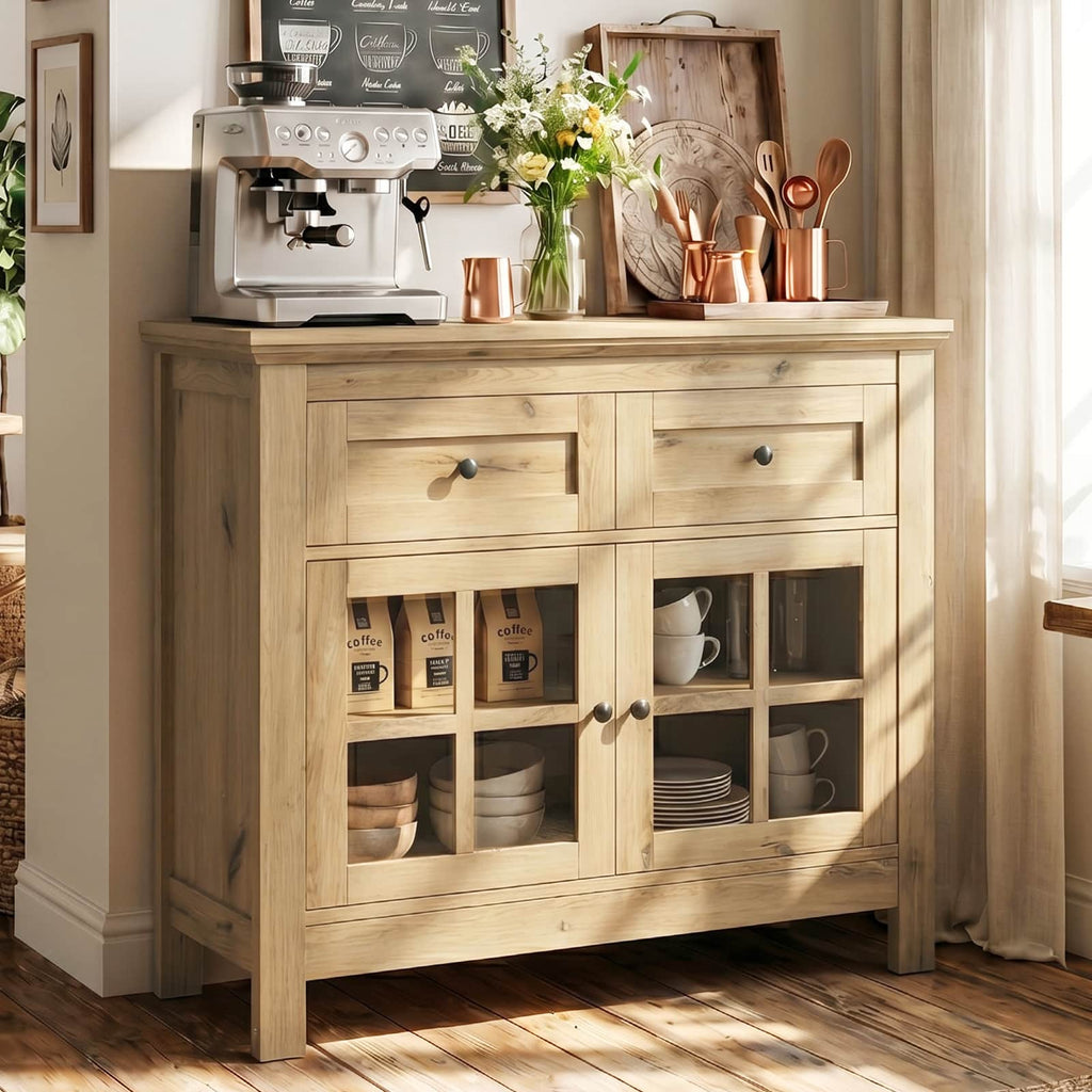 36" Buffet Cabinet Sideboard with Drawers & Glass Doors