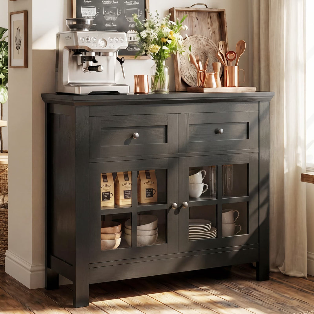 36" Buffet Cabinet Sideboard with Drawers & Glass Doors