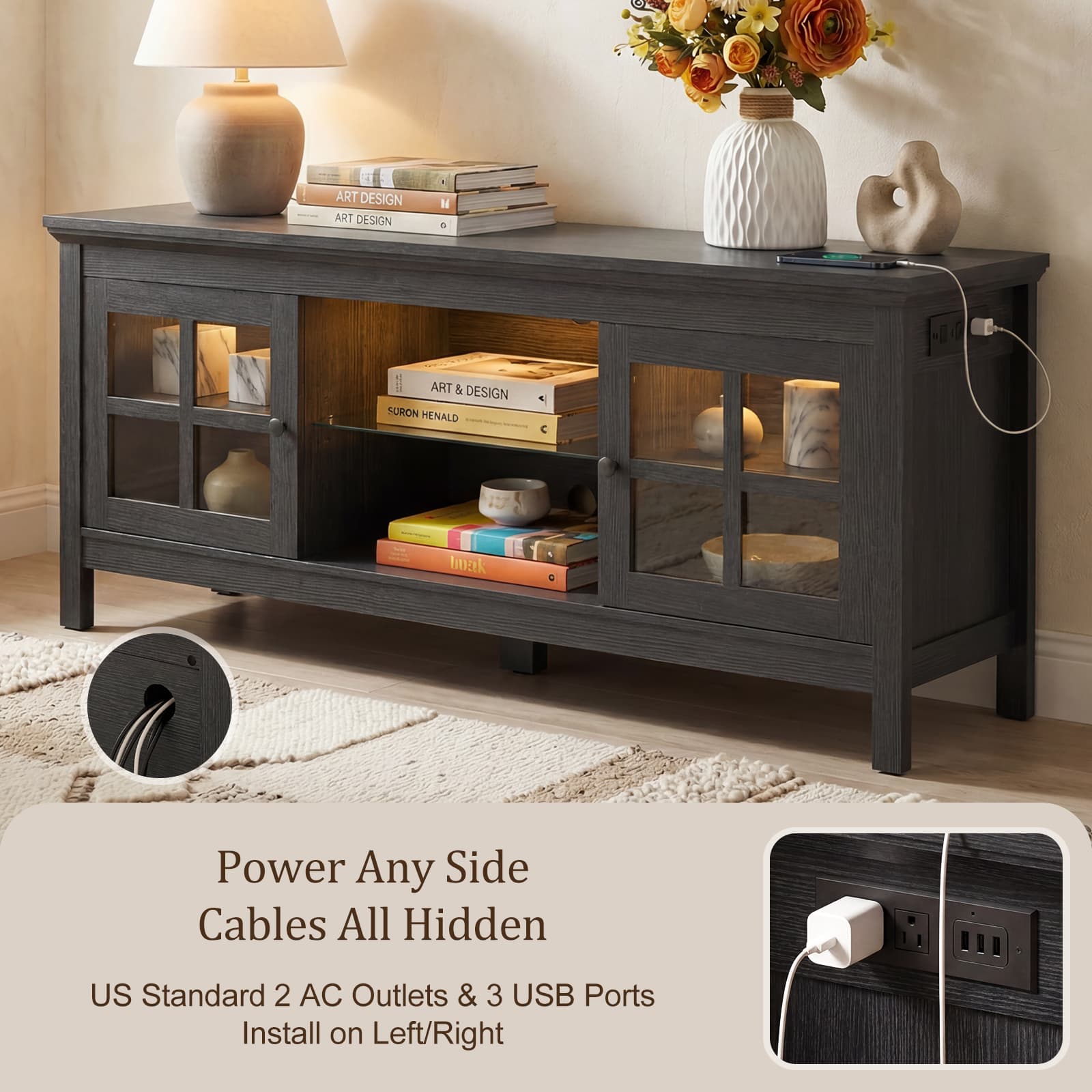 Farmhouse TV Stand for 60 Inch TVs