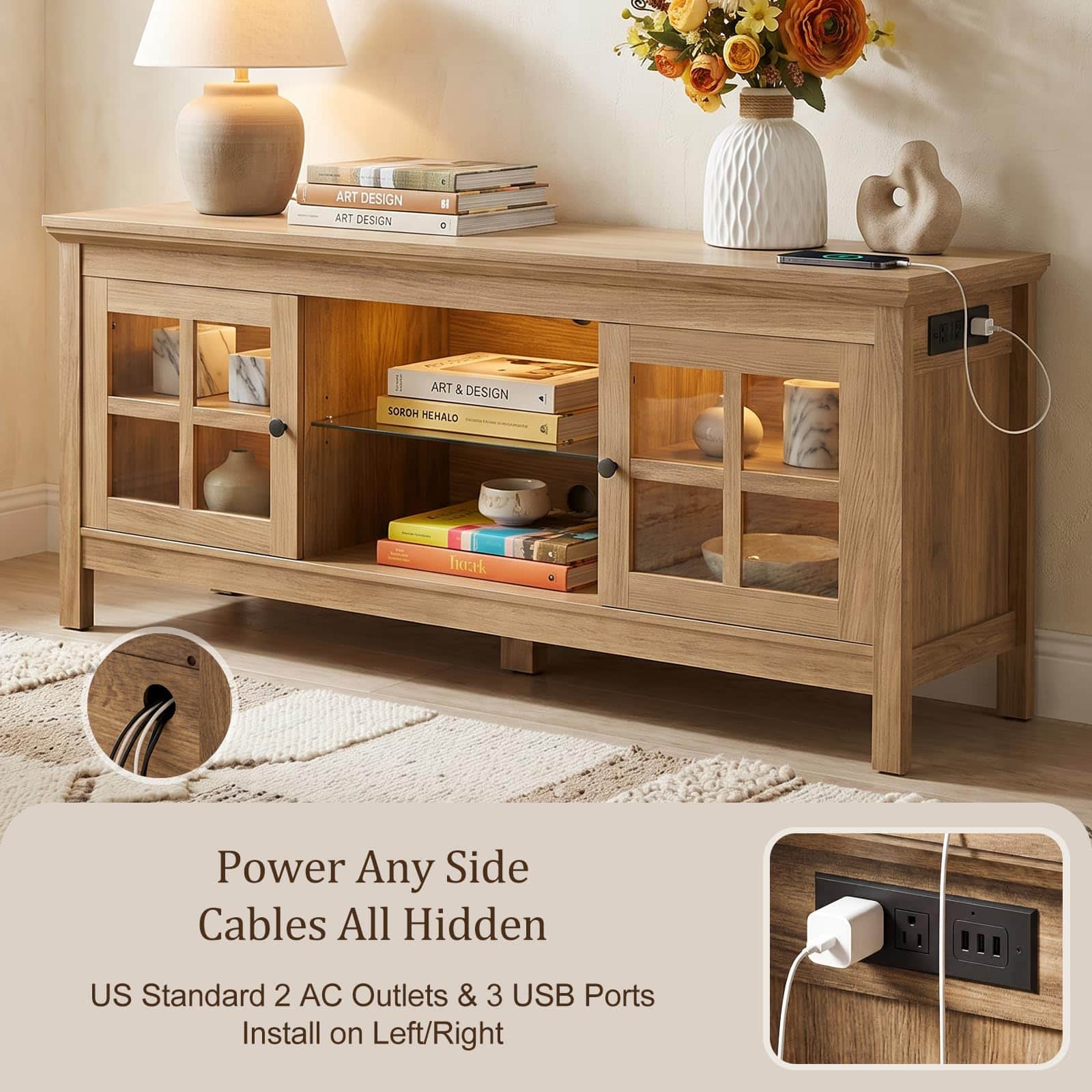 Farmhouse TV Stand for 60 Inch TVs