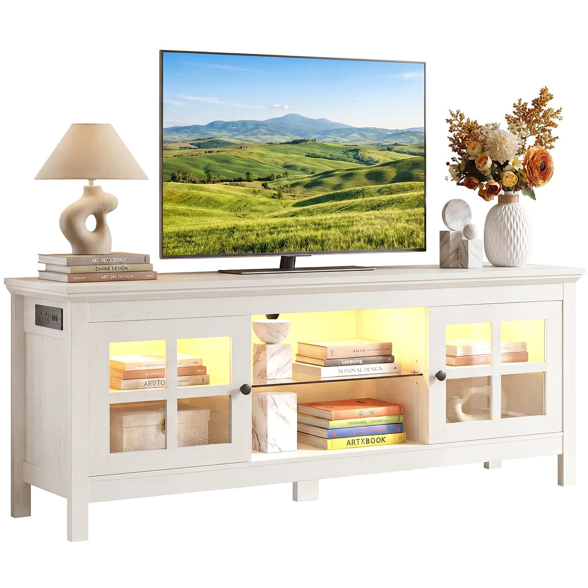 55" TV Stand with Charging Station & LED Light for TVs up to 60"