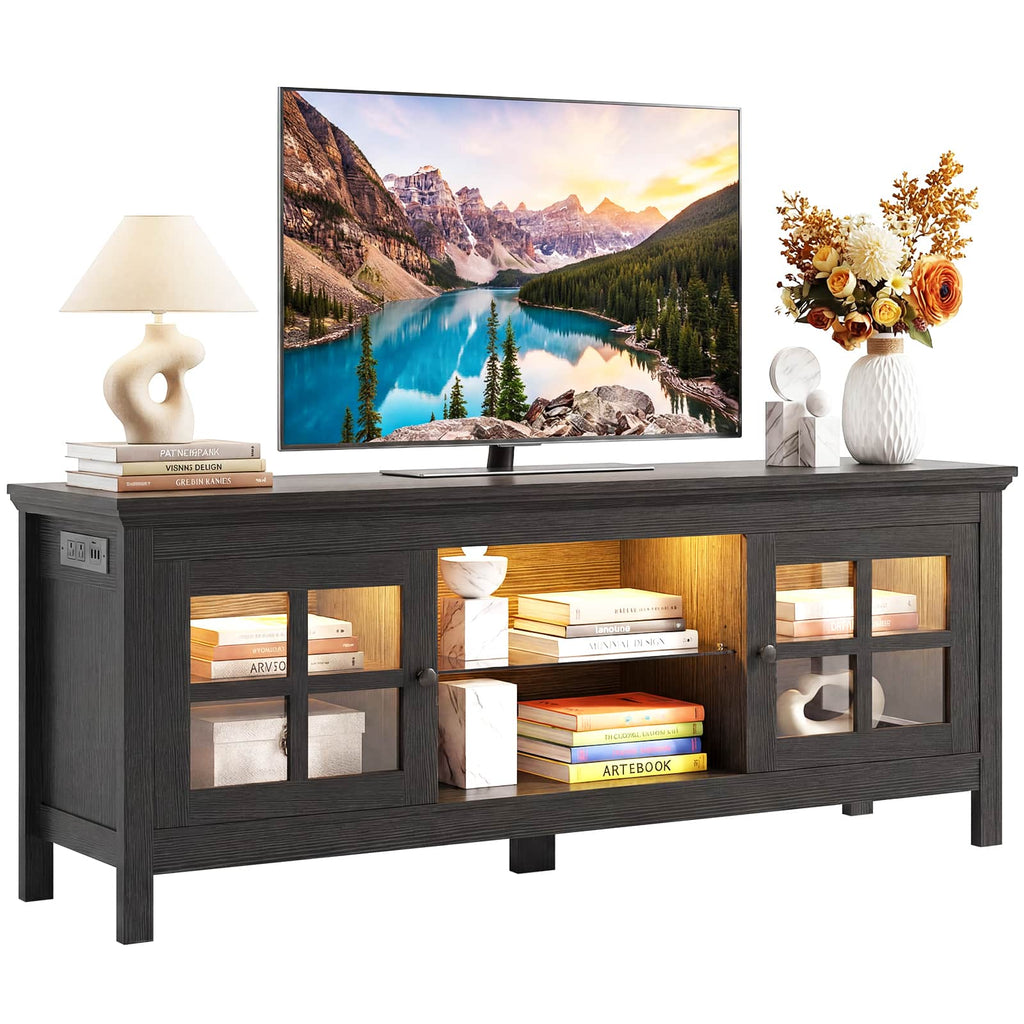 55" TV Stand with Charging Station & LED Light for TVs up to 60"