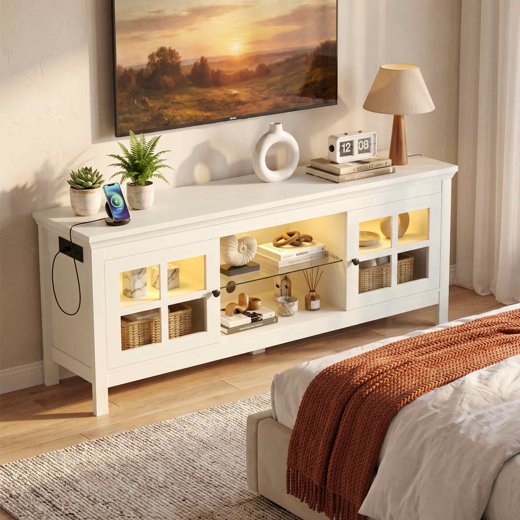 55" TV Stand with Charging Station & LED Light for TVs up to 60"