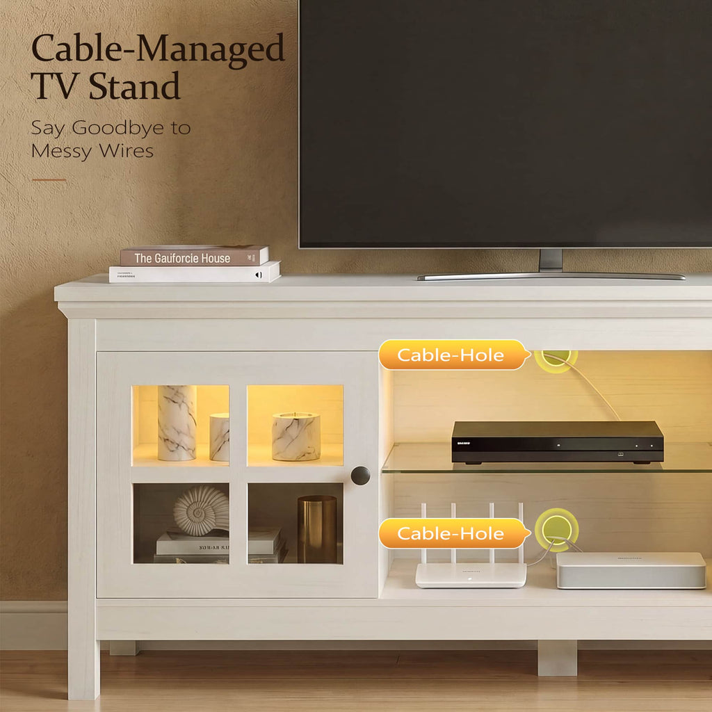 55" TV Stand with Charging Station & LED Light for TVs up to 60"