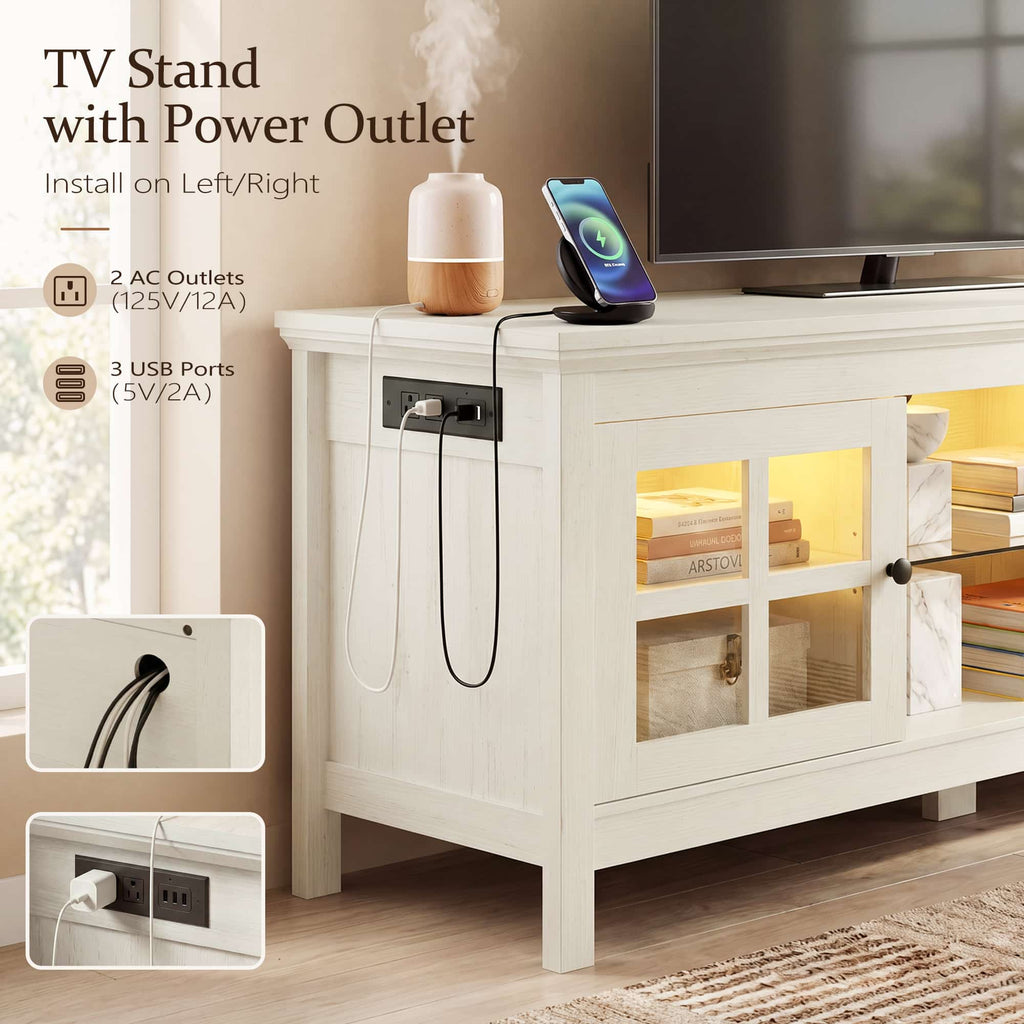 55" TV Stand with Charging Station & LED Light for TVs up to 60"
