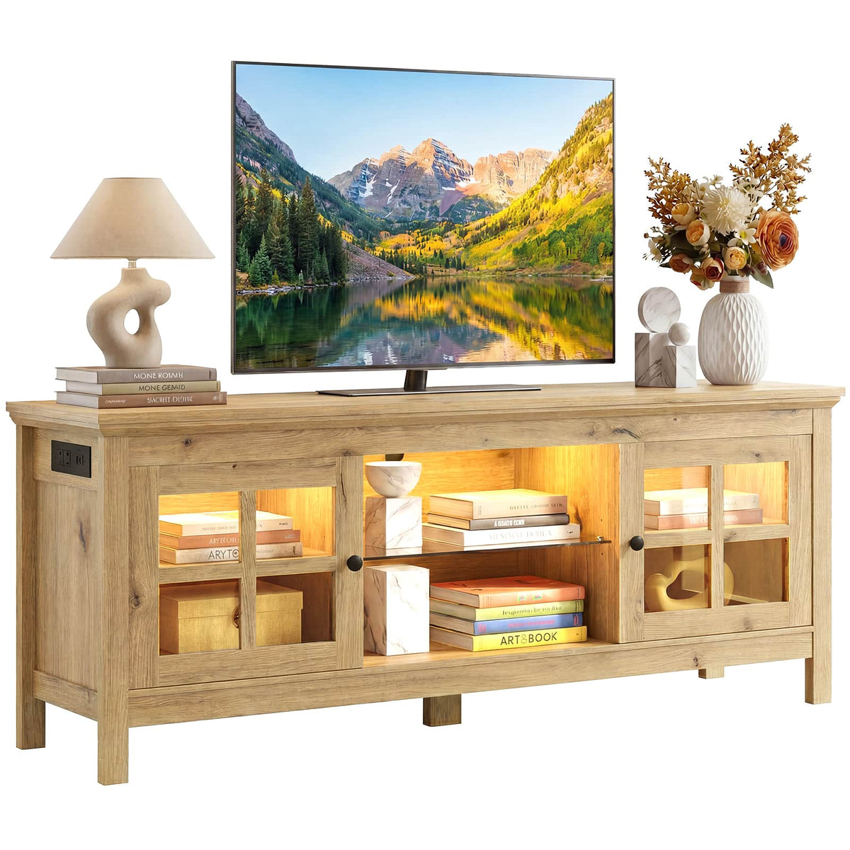 55" TV Stand with Charging Station & LED Light for TVs up to 60"