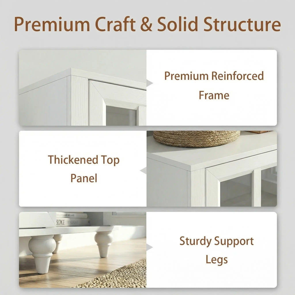 51 Inch Display Bookshelf, 3 Tier Wood Bookcase with 3 Glass Doors