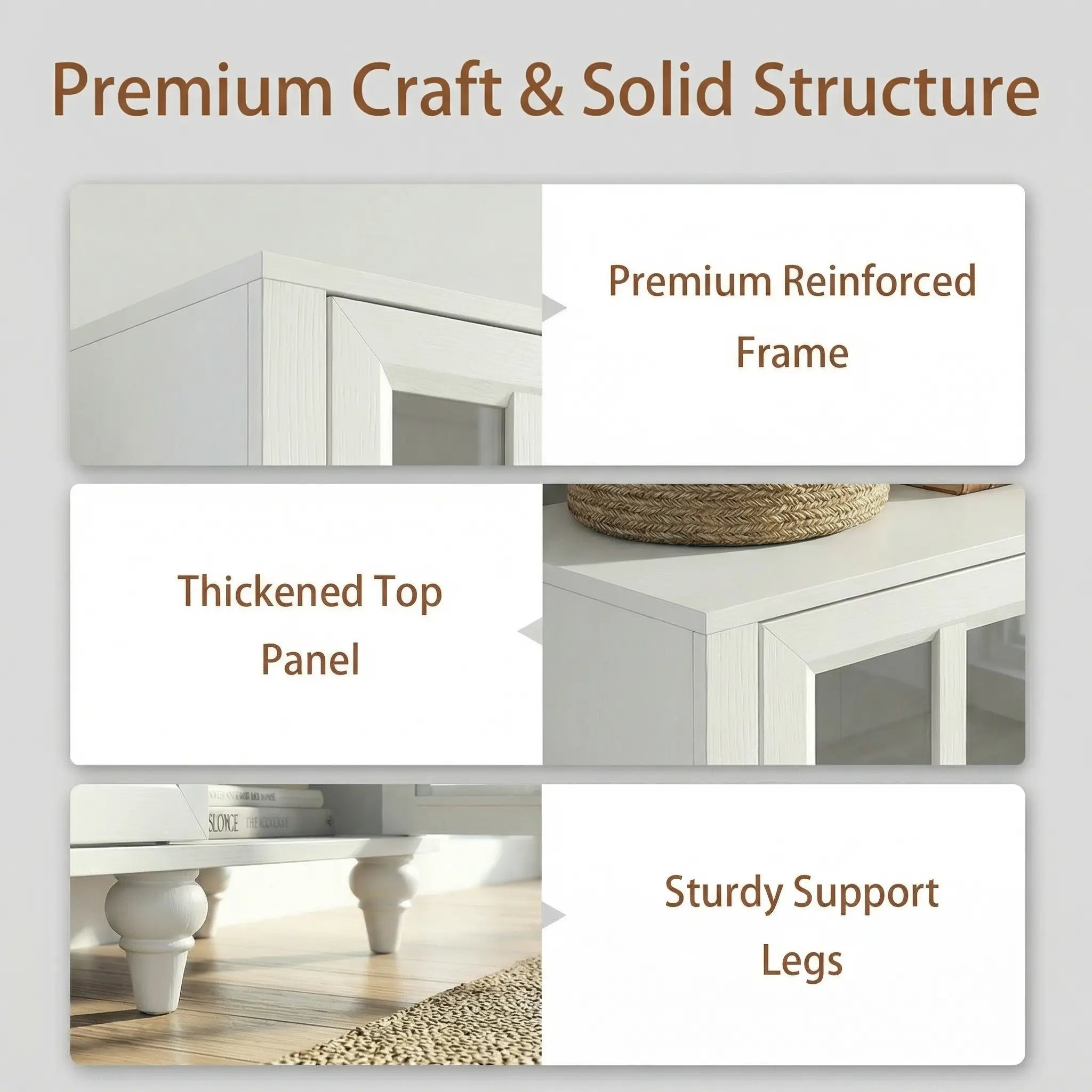 51 Inch Display Bookshelf, 3 Tier Wood Bookcase with 3 Glass Doors