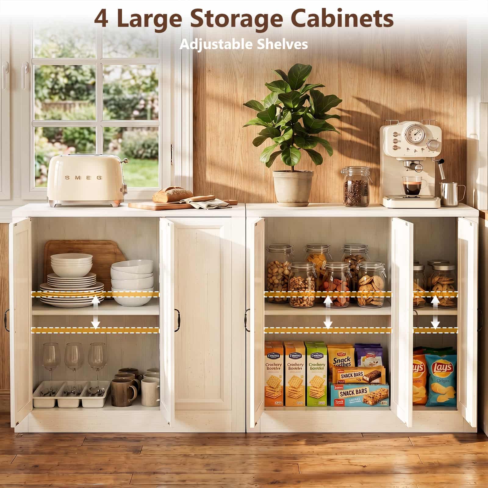 Modern Buffet Cabinet, Modular Sideboard Cabinet with Baseboard Design