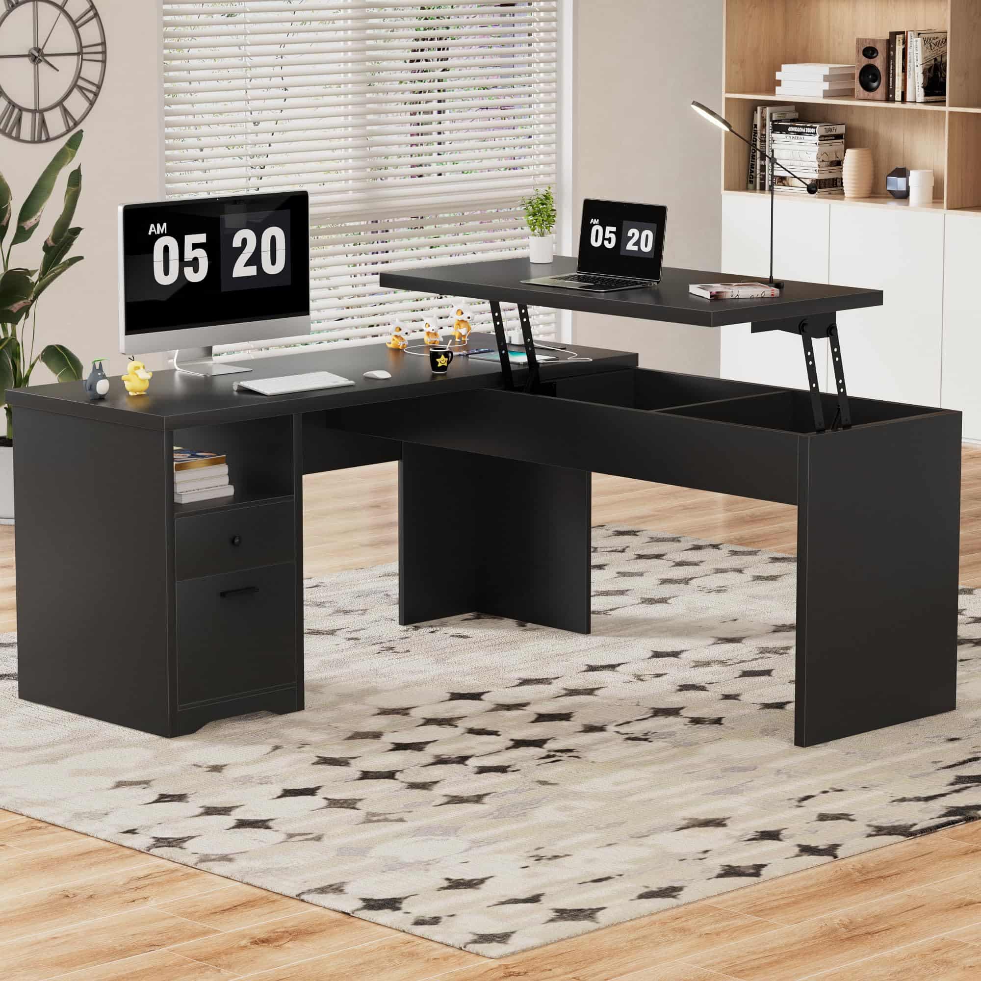 L Shaped Standing Desk with Drawers