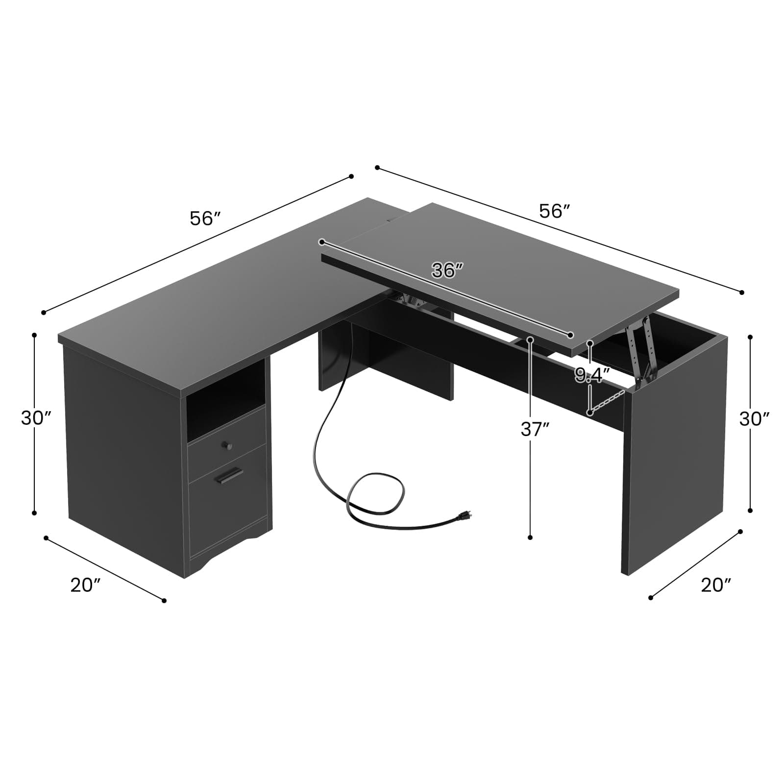 L Shaped Standing Desk with Drawers